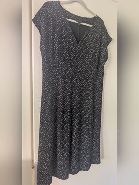 J.Jill Black Polka Dot V-Neck Fit & Flare Dress